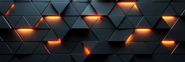 Poster - A textured wall of triangular panels with glowing orange accents, creating a dynamic visual effect.