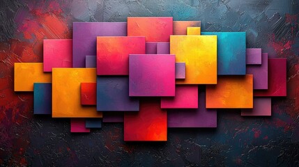 Poster - A vibrant abstract composition of overlapping colorful squares on a textured background.