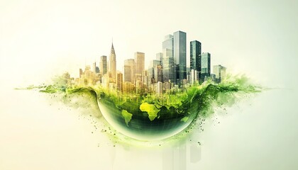 Poster - Abstract tech concept with a dynamic globe and sleek modern city infrastructure, representing global business and innovation, ideal for technology websites