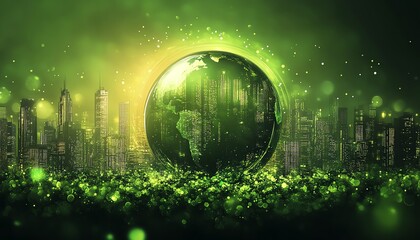 Poster - Abstract tech concept with a dynamic globe and sleek modern city infrastructure, representing global business and innovation, ideal for technology websites