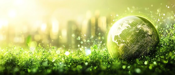 Poster - Dynamic abstract technology background with a globe and modern city infrastructure, symbolizing global business, ideal for technology websites and headers