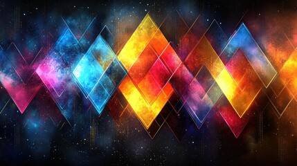Poster - A vibrant abstract design featuring colorful diamond shapes against a cosmic background.