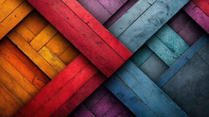 Wall Mural - A vibrant abstract design featuring colorful wooden planks arranged in a crisscross pattern.