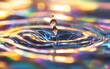 © CHONCHANOK PHOTO - A close-up of a water droplet creating ripples on a colorful surface, showcasing the beauty of nature and light interaction.