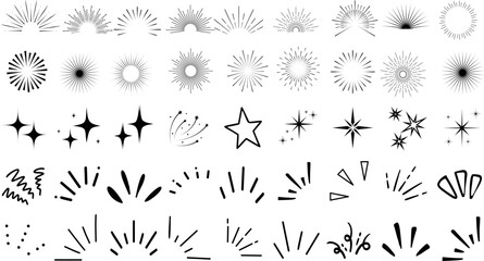 Wall Mural - doodle sparkle vector set, sunburst, rays, starburst illustration, doodle designs of rays, bursts, a