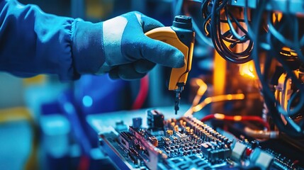 Poster - Close-Up of Construction Worker Adjusting Settings with Tool