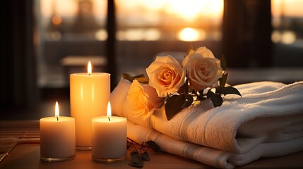 Wall Mural - candle and rose HD 8K wallpaper Stock Photographic Image