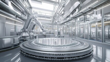 Poster - Advanced Industrial Factory with Robotic Arms in Automation Process