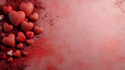 Aufkleber - Colorful hearts scattered on a red background, perfect for romantic themes