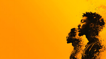 Poster - Silhouettes of men against a vibrant orange background create a striking visual effect