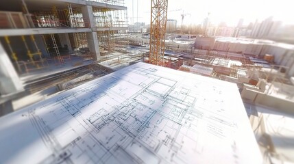 Poster - detailed construction drawing in progress on building site