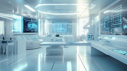Poster - Futuristic Medical Laboratory with Digital Interfaces and Technology