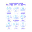 © bsd studio - Human resource management blue gradient concept icons. Company staff organization strategy. Business hiring. Icon pack. Vector images. Round shape illustrations for presentation. Abstract idea