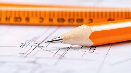 Fototapete - Detailed Construction Blueprint with Precision Lines and Measurements