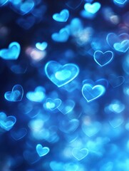 Wall Mural - light neon bokeh valentine background blue hearts high resolution high details vibrant