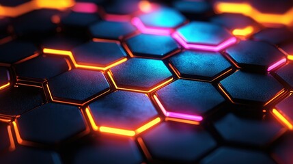 Poster - A vibrant, illuminated hexagonal pattern with glowing edges, creating a futuristic aesthetic.