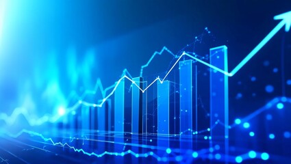 Poster - Abstract blue financial graph with upward trends and glowing elements representing growth and data analysis.