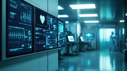 Wall Mural - Minimalist medical lab with touchscreen interfaces controlling lab processes.