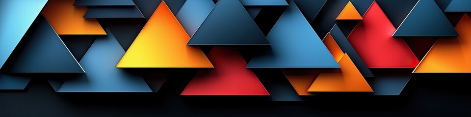 Poster - Abstract composition of colorful triangles in varying shades and orientations.