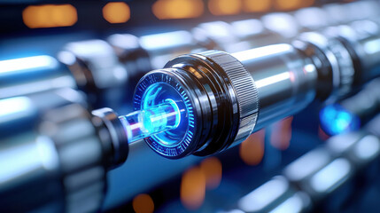 Poster - close up of laboratory pipeline showcasing advanced technology with glowing elements, emphasizing innovation and precision in scientific research