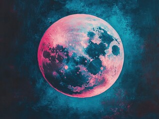 Wall Mural - Pink Moon on Black Background