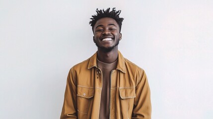 Wall Mural - Young Man Smiling in a Casual Jacket Against a Light Background