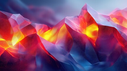 Poster - Abstract representation of glowing mountains with vibrant colors and a dynamic atmosphere.