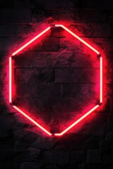 Wall Mural - red neon frame on brick wall