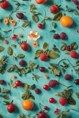 Canvas Print - Fruit arrangement on blue surface