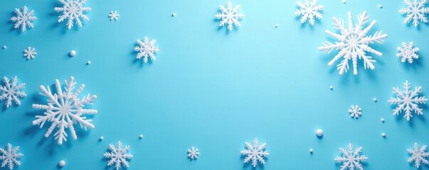 Poster - Delicate white snowflakes on a soft blue background , wallpaper, background, texture