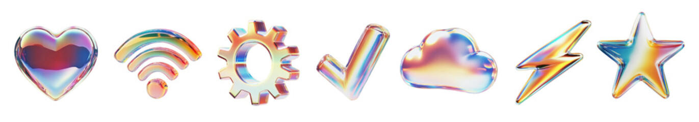 Poster - PNG 3d icon glass rainbow , isolated element set, transparent background