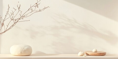 Poster - Minimalist Baking Scene Soft Pastels, Floating Dough, and Cozy Atmosphere in Korean Winter Light