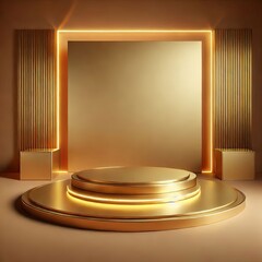 Wall Mural - golden 3D podium with square on stage in a minimalist design with glossy patterns