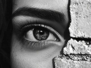 Wall Mural - Person's Eye with Brick Wall Background