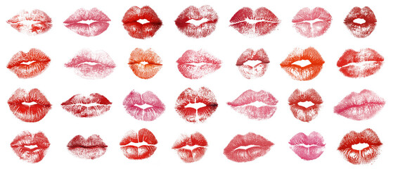 Poster - PNG Kiss mark, isolated element set, transparent background