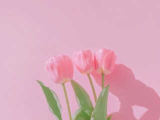 Poster - Elegant Pink Tulips Against Pastel Background Springtime Floral Minimalism