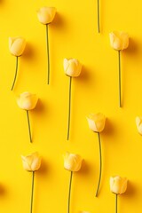 Poster - Vibrant Yellow Tulip Pattern on Sunny Background - Spring Floral Design
