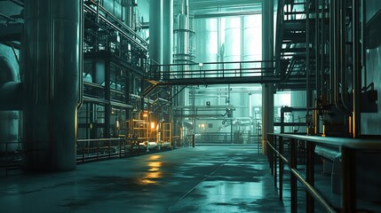 Poster - Industrial Scene in Factory with Machinery and Manufacturing Lines