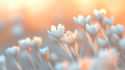 Poster - Radiant Sunrise on Blooming Crocuses in Pastel Shades of Spring