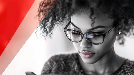 Poster - Young Woman Working on Digital Device in Modern Office Environment
