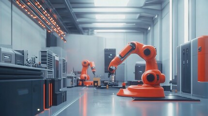 Poster - Modern Industrial Workshop with Robotic Tools and Machinery Setup