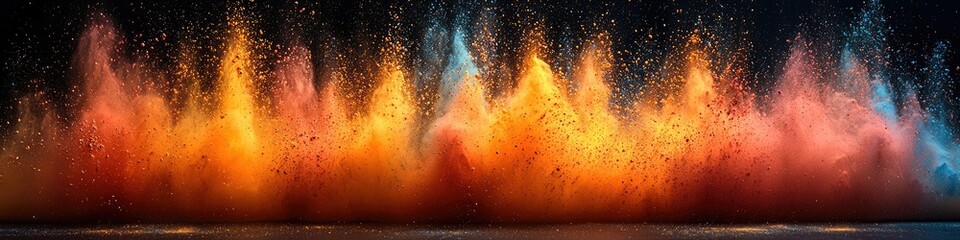 Poster - Vibrant explosion of colors resembling flames against a dark background.