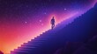 © marfuah - Man ascending a glowing staircase towards a vibrant starry night sky.