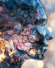 Aufkleber - Surreal Fragmented Glass Brain Sculpture with Light Refractions
