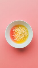 Sticker - Minimalist of Noodles in White Bowl on Pink Background