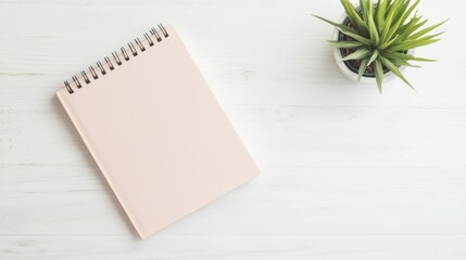 Poster - Minimalist Workspace with Open Planner and Small Plant for Productivity Inspiration