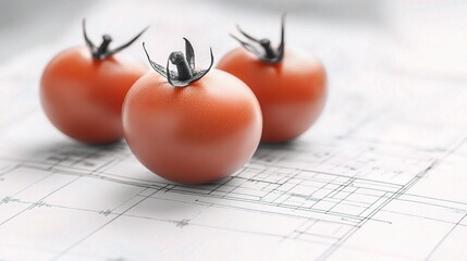 Poster - Detailed Blueprint of a Building Project with Tomatoes on Paper