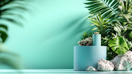 Poster - Stylish greenery arrangement modern studio digital art bright environment eye-level view nature aesthetic