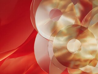 Poster - Artistic layers of gold abstract design modern digital artwork vibrant red background close-up perspective horoscope inspiration