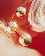 Poster - Floating golden orbs in ethereal smoke abstract art dreamlike atmosphere modern aesthetic